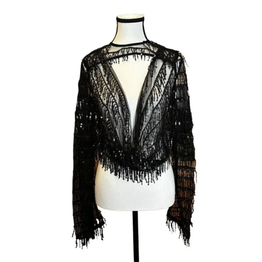 Pretty Little Thing Top Womens Size 4 Black Sequin Detail Cowl Neck Tie Back Top